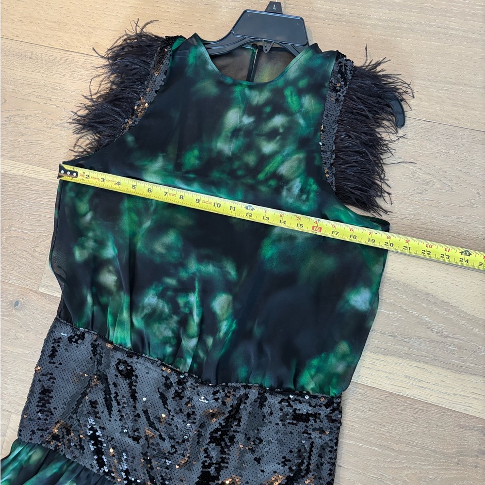 Zara Limited Combination Printed Maxi Dress Green Feather Sequin Evening Med NWT - Picture 12 of 17
